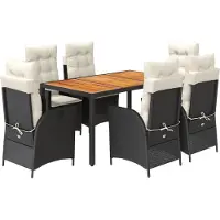 Syfax Ensemble à manger de jardin coussins 7pcs Noir Résine tressée