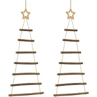 Syfax Sapins de Noël suspendus avec étoiles supérieures 2 pièces 42x90 cm Branche naturelle