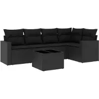 Syfax Salon de jardin 6 pcs avec coussins noir résine tressée