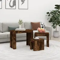 The Living Store Tables basses 3 pcs Empilable Chêne fumé Bois composite