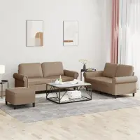Prolenta Ensemble de salon exclusif - Canapé 3 places avec coussins, revêtement en similicuir cappuccino