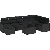 Syfax Ensemble de canapé de jardin avec coussin 9 pcs Noir Poly rotin