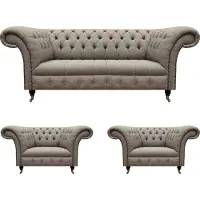 Xl Moebel Gmbh Ensemble de canapés Chesterfield de luxe Canapé 3 places textile 2x fauteuils Nouveau salon