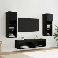 Prolenta Meuble mural TV exclusif - Ensemble de 6 pièces, imitation bois chêne noir, matériau composite