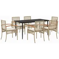 Syfax Ensemble à manger de jardin et coussins 7 pcs beige poly rotin