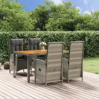 Prolenta Maison Exclusive - Ensemble de salle à manger de jardin 5 pièces avec coussins, gris, rotin synthétique
