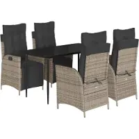 Syfax Ensemble à manger de jardin 5 pcs coussins gris résine tressée