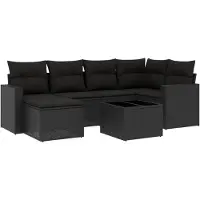 Sonstiges Salon de jardin 7 pcs avec coussins noir résine tressée