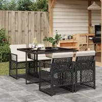 Prolenta Maison Exclusive - Ensemble à manger de jardin coussins 5pcs noir résine tressée