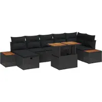 Syfax Ensemble de canapé de jardin 8 pcs Noir polyrotin
