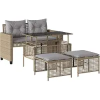 Syfax Salon de jardin avec coussins 4 pcs beige résine tressée verre