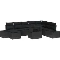 Syfax Ensemble de canapé de jardin 9 pcs Noir Poly rotin