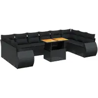Syfax Salon de jardin 11 pcs avec coussins noir résine tressée
