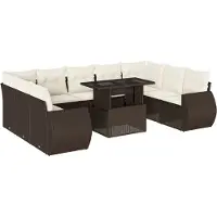 vidaXL Ensemble de salon de jardin 10 pièces avec coussins Marron Poly Rattan