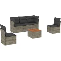 Syfax Salon de jardin 6 pcs avec coussins gris résine tressée