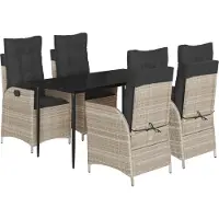 Syfax Ensemble à manger de jardin et coussins 5 pcs gris clair rotin