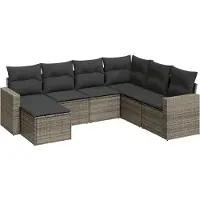 Syfax Salon de jardin avec coussins 7 pcs gris résine tressée
