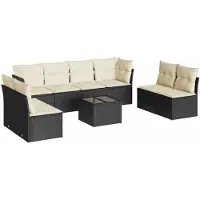 Syfax Salon de jardin 9 pcs avec coussins noir résine tressée