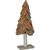 Syfax Sapin de Noël avec support Marron 91 cm Bois de teck solide