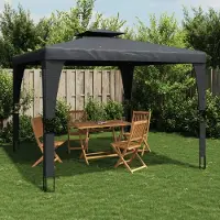 vidaXL Pavillon de style élégant avec double toit anthracite 3,98x2,98 m acier - Pavillons & Tentes de réception Hommie5098912 1parcel