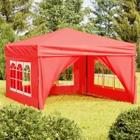 Prolenta Tente de réception pliable avec parois latérales, rouge, dimensions 3x3 mètres