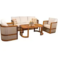 AEA Terrassen Möbel Gartenmöbel Couchtisch Sofa Sessel Holz 4tlg Set Beige