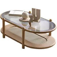AEA Moderner Braun Couchtisch mit Glasplatte und Holzgestell Hochwertig Möbel