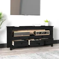 Prolenta Meuble TV exclusif - Noir - 114 x 35 x 52 cm - Bois massif (pin)