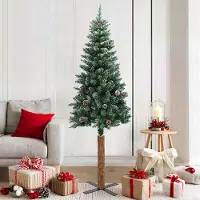Prolenta Maison Exclusive - Sapin de Noël élancé en bois véritable et neige verte, 180 cm