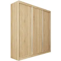 Beautysofa Armoire MARIO 180 cm, imitation chêne Sonoma – Armoire coulissante avec tiroirs, 3 portes coulissantes, étagères et penderies, sans miroir