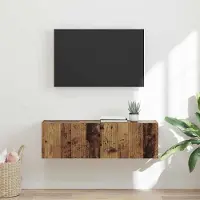 Prolenta Meuble TV mural exclusif - Dimensions : 98 x 31 x 29,5 cm - Fabriqué en bois massif recyclé