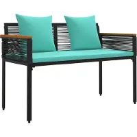 vidaXL Banc d'extérieur noir et turquoise 117 x 54 x 74,5 cm Poly-Rattan