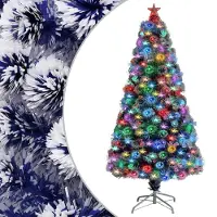 Syfax Arbre de Noël artificiel pré-éclairé blanc/bleu fibre optique