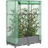 Prolenta Maison Exclusive - Potager surélevé avec serre intégrée, aspect rotin, 80 x 40 x 123 cm
