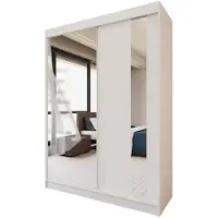 Beautysofa Armoire GAJA, 150 cm, avec miroir – Armoire coulissante à 2 portes, pour chambre à coucher, blanche/blanche, sans tiroirs