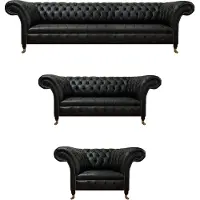 AEA Wohnzimmer Sofagarnitur Schwarz 3tlg Luxus Design Chesterfield
