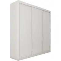 Beautysofa Armoire MARIO 240 cm, blanche – Armoire coulissante à 3 portes avec étagères et 2 penderies, armoire sans miroir