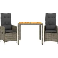 Syfax Ensemble de bistro de jardin 3 pcs coussins gris poly rotin