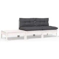 Syfax Salon de jardin 3 pcs avec coussins Blanc Bois de pin massif