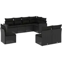 Sonstiges Salon de jardin 8 pcs avec coussins noir résine tressée