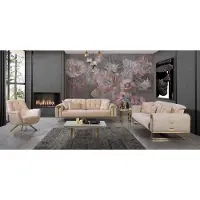 AEA Beige moderne Salon Canapé x2 3 places Fauteuil rembourré 3pcs