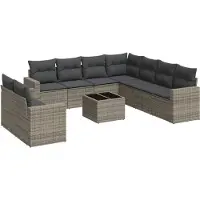 vidaXL Ensemble de salon de jardin 10 pièces avec coussins Gris Poly Rattan