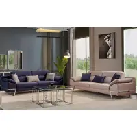 Xl Moebel Gmbh Ensemble de canapé trois places 33 sièges tissu luxe bleu Set GArnituren