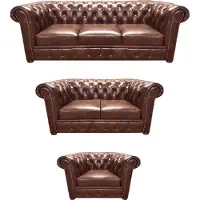 AEA Chestefield Sofa Set Couch Leder Designer Leder Sitz Polster Braun 3tlg
