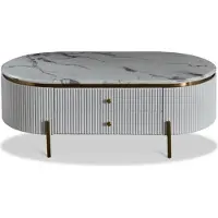 AEA Table basse ovale en bois et acier inoxydable au design moderne