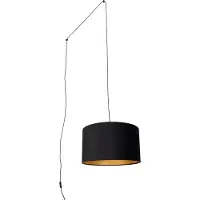 QAZQA Suspension noire avec prise et abat-jour noir avec intérieur doré 35cm - Cavalux