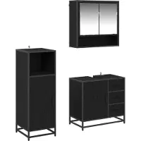 Syfax Ensemble de mobilier de salle de bain 3 pcs Chêne noir