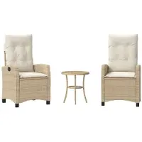 Syfax Ensemble de bistro 3 pcs avec coussins beige résine tressée