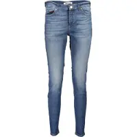 Tommy Hilfiger Jean slim pour femmes, coupe taille moyenne, couleur bleu, avec détail logo
