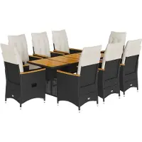 Syfax Ensemble à manger de jardin 9pcs coussins noir résine tressée